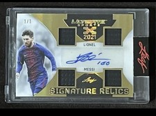 2021 LIONEL MESSI LEAF ULTIMATE SPORTS SIGNATURE RELICS QUAD PATCH AUTO GOLD 1/1