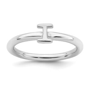 Rhodium Plated Sterling Silver Stackable Letter I Ring