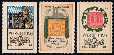 Munich Postage Stamp Club Exhibition 1914 - 3 Poster Stamps - Image 1 of 2