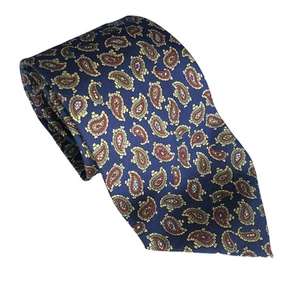 Italian Silk Neck Tie Navy Blue Paisley Vintage Retro Di Cori Cesare Classic - Picture 1 of 6