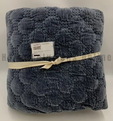 Pottery Barn Velvet Lattice Handcrafted Quilt Cobalt Blue Full Queen #U1061 - Image 1 of 3