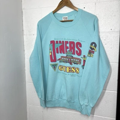 Vintage 87’ Guess Diners Across America Sweatshirt Crewneck Blue 80s Size Large - Image 1 of 4
