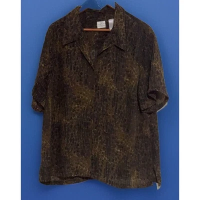 Blusa Top Emma James Estampado Leopardo Carrera Abotonada Talla 2 Foto 1 de 4