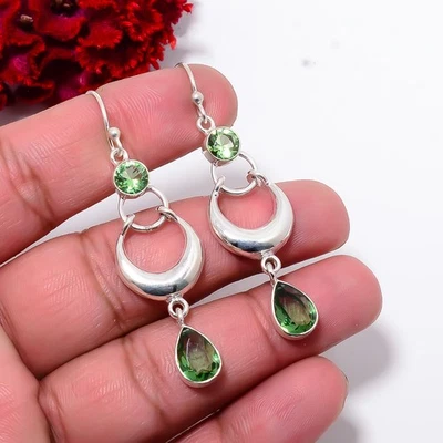 Pendiente araña de plata de ley 925 con piedras preciosas de amatista verde 2,26" E100358 Foto 1 de 4