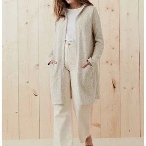 Jenni Kayne Cotton Linen Blend Hooded Cardigan Sweater Duster Knit Oatmeal XS - Bild 1 von 8