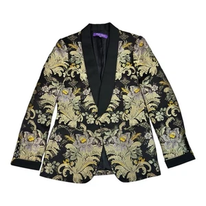 Chaqueta Ralph Lauren Etiqueta Púrpura Italia Dorado Floral Seda Chal Jacquard Talla 8 - Imagen 1 de 24