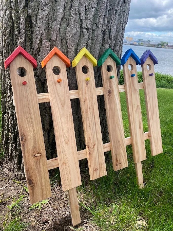 Rainbow Picket Fence Garden Faux Bird House - Image 1 of 3