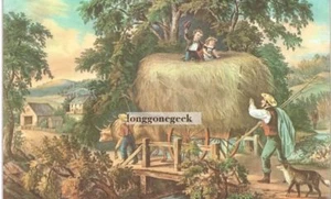 CURRIER and IVES Haying Time. The Last Load 1952 Print Hay Cart Wagon - Picture 1 of 2