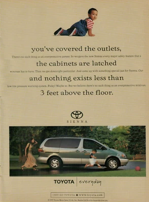 1998 Toyota Sienna Minivan Overprotective Parent Toddler Original Print Ad - Image 1 of 2