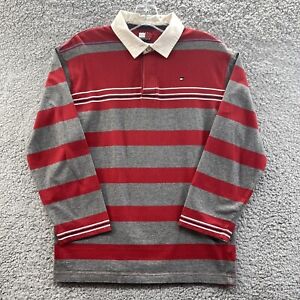 Tommy Hilfiger Shirt Boys Large Red Striped Long Sleeve Rugby Shirt Boys L