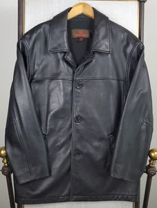 DANIER Size Medium Mens Leather Button Front Jacket Car Coat Black Soft Heavy - Picture 1 of 19