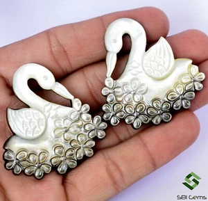 45x40 mm Natural Mother Of Pearl Hand Made Carving Pair 89.53 Cts Duck Gemstones - Picture 1 of 6