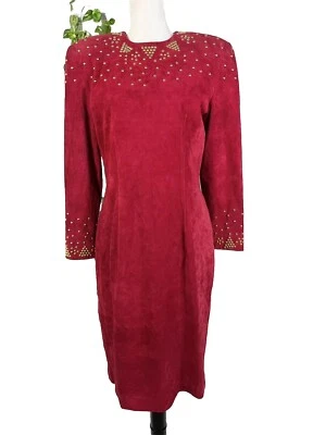 Vestido Pia Rucci Vintage Cuero Rojo Talla 12 Tachuelas Doradas Años 80 Dinastía Navidad Foto 1 de 4