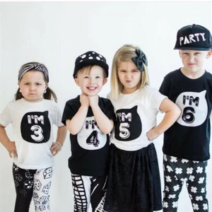 Newborn Kids T-shirt Baby Boys Girls Short Sleeve Age shirt birthday shirt 1-4Y - Picture 1 of 7