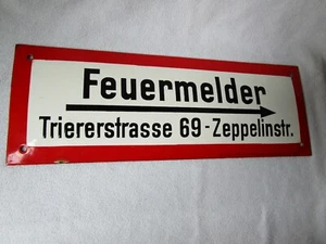 altes Emailschild Feuermelder Triererstrasse 69 -- Zeppelinstr. Aachen 42x15cm - Picture 1 of 6
