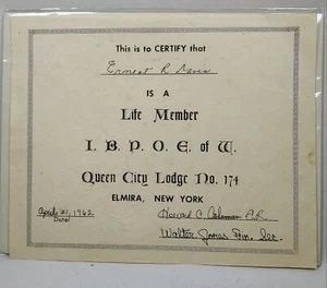 Ernie Davis Personally Owned 1962 Queen City Lodge Membership Certificate - Picture 1 of 6