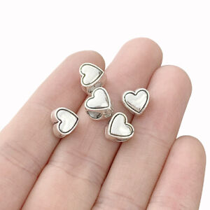 30pcs Antique Silver Heart Spacer Beads Charms for Jewellery Bracelets Making