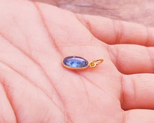 Natural Kyanite Gold Charm - Gemstone Solid 18K Gold Handmade Charm Pendant - Picture 1 of 5