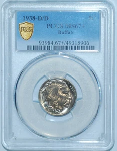 1938 D/D PCGS MS67+ RPM-2 Buffalo Nickel Great Color - Picture 1 of 3