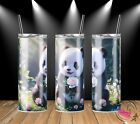 Cute panda with flowers   stainless steel 20 oz Skinny Tumbler-
