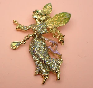 Prendedor de hadas brillante Kirks Folly vintage con alas verdes 2" - Imagen 1 de 7