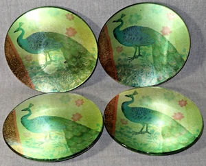 (4) VTG Appetizer Bread Glass Plate French Peacock Reverse Decoupage Art 6" - Picture 1 of 3