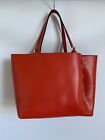 GIANNI CHIARINI Red Leather Large Lined Trapezoid Tote Bag With Button Detail