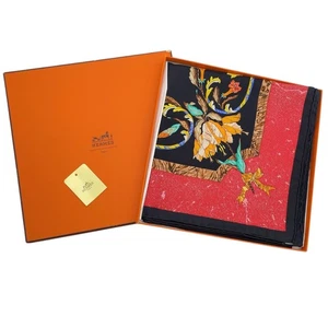 Auth Hermes Carré 90 Eastern /Western Stonework Red /Black Scarf W/B SK070318 - Picture 1 of 21