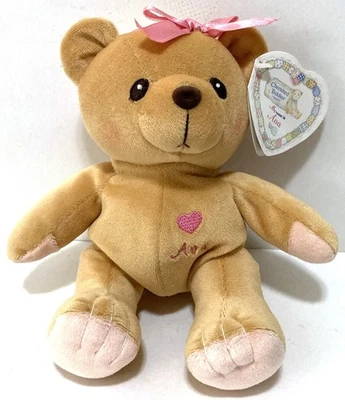Tan Plush Bear "Ava" Cherished Teddies Enesco 8"L 5.5" Sitting 1998 Tags Pink - Image 1 of 4