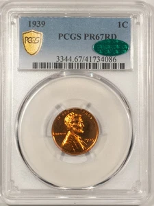 1939 PROOF LINCOLN CENT - PCGS PR-67 RD, SUPERB GEM! CAC APPROVED! - Picture 1 of 3