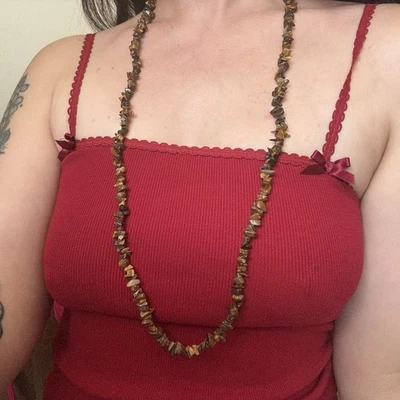Tigers Eye Chip Necklace Natural Gemstone Bohemian Strand - Image 1 of 3