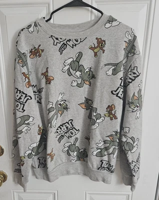 Tom and Jerry graphic print Gray Sweatshirt Cute & trendy Junior Sz 11-13 - Image 1 of 4