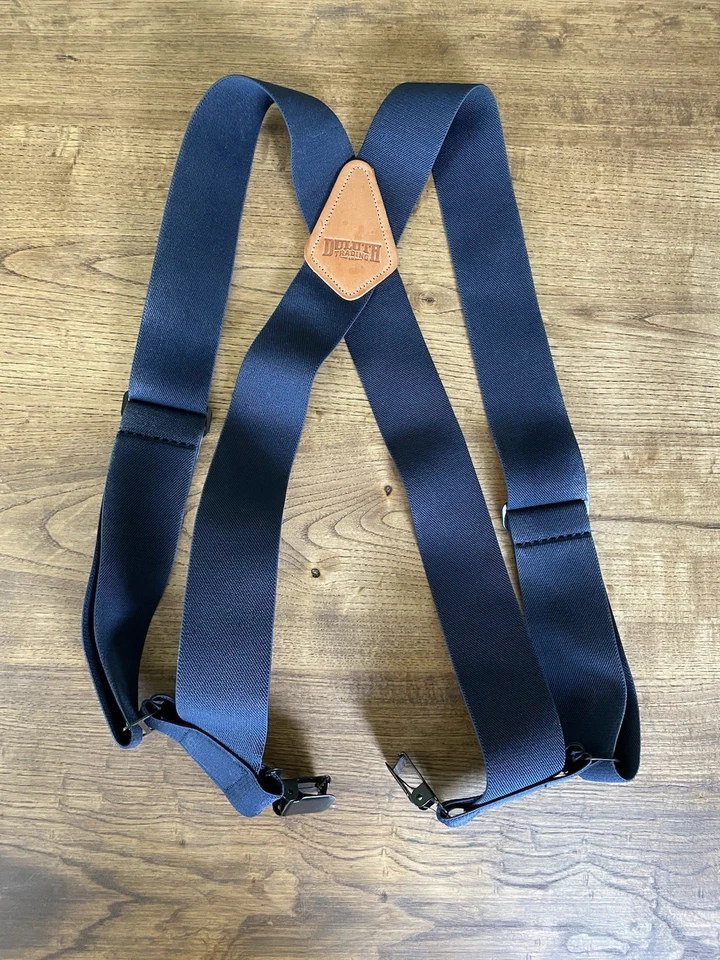 Duluth Trading Co. X-Back Side Clip Suspenders 2" Wide Heavy Duty Clasps Blue - Image 1 of 4