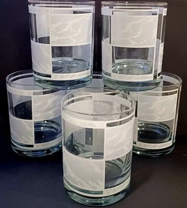 Set Of 6 Marble Block MCM Look Old Fashioned Glasses 4 1/8" - Picture 1 of 8