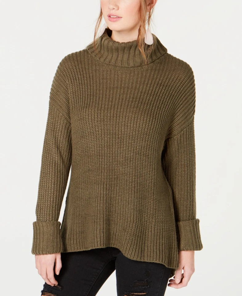 Nuevo Suéter Informal $99 American Rag Juniors Verde Costilla Con Cordones Cuello Tortuga Talla L Foto 1 de 1