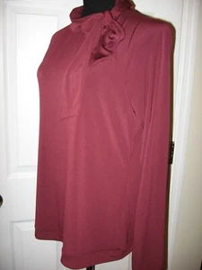 Attention, Rich Burgundy,Blouse,Adjust Tie Neck,Long Sleeve,Polyester/Spandex,XL - Picture 1 of 9