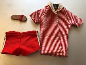 vintage Barbie Ken red 'n white striped swim top, shorts w/stripe, 1 cork sandal