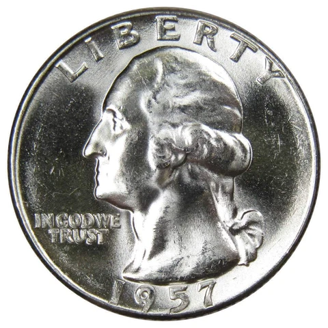 1957 Washington Quarter BU Uncirculated Mint State 90% Silver 25c US Coin Cover