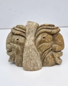 Scultura arte pietra nativa irochese intaglio firmata 2 facce - Foto 1 di 12