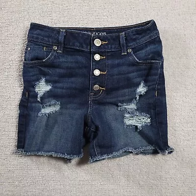 Maurices Denim Jean Shorts Women's 2 High Rise Distressed Blue Button Fly - Image 1 of 4