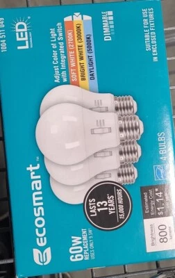 White - 4 Pack NEco-Smart 60W Dimmable LED Light Bulb - Image 1 of 4