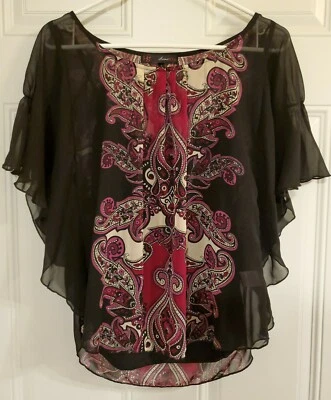 HeartSOUL ~ 全新带标签 ~ 束腰外衣透明黑色和勃艮第,飘动袖子 * 可爱* — 第 1/4 张图片