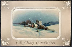 POSTAL DE NAVIDAD ~ ESCENA NOCTURNA DE INVIERNO LITOGRAFIADA EN INSERCIÓN DE SEDA - Imagen 1 de 2