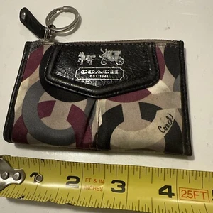 Coach Multicolored Purple Black Ivory Silk Satin Print Wristlet Leather Rare - Picture 1 of 5