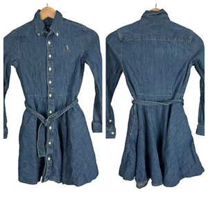 RALPH LAUREN Girls 10 Blue Denim Chambray Button Up Collared Preppy Shirt Dress - Picture 1 of 11