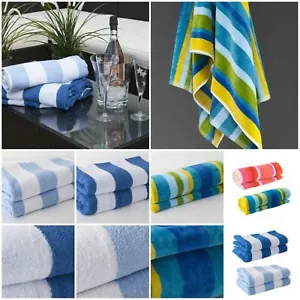 Luxury Soft Beach Towel Pool Towel 100% Cotton Velour Striped Chlorine Resistant - Picture 1 of 28