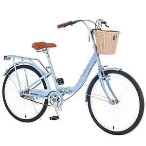 24 Inch Beach Cruiser Bike for Women Folding Cruiser Bike Single Speed,Blue - Picture 1 of 7