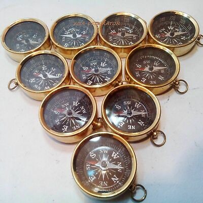 Set Of 10 Pieces Maritime Nautical Vintage Style Brass Pocket Compass Key Chains • 31.72$