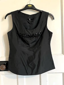 Top Coast Annie in seta nero con perline senza maniche e zip laterale taglia 14 - Foto 1 di 7