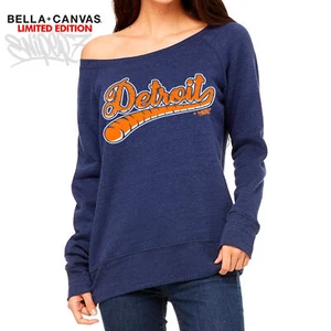 Detroit Tiger Tail Baseball Script Premium Wide Neck Sponge Fleece Sweatshirt - Picture 1 of 4